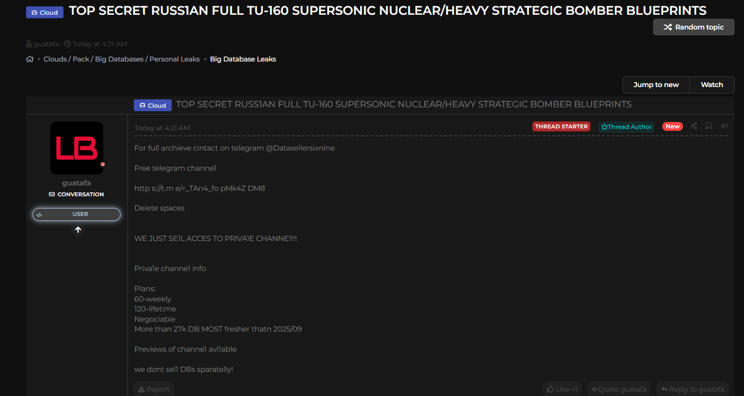 俄罗斯图波列夫图-160涉嫌数据泄露李白你好-实战攻防李白你好