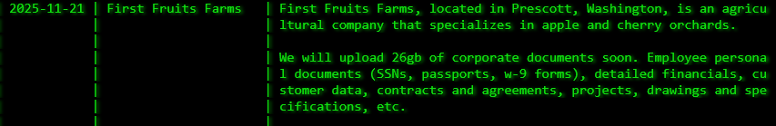 FirstFruits Farms LLC成为Akira勒索软件的受害者李白你好-实战攻防李白你好