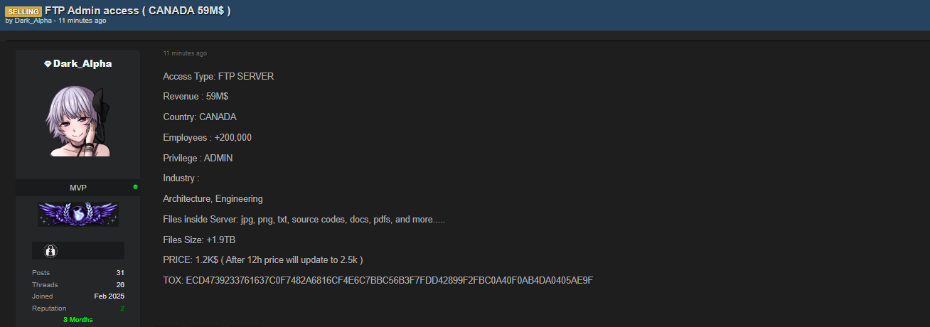 涉嫌向加拿大一个身份不明的组织出售未经授权的管理员访问权限李白你好-实战攻防李白你好