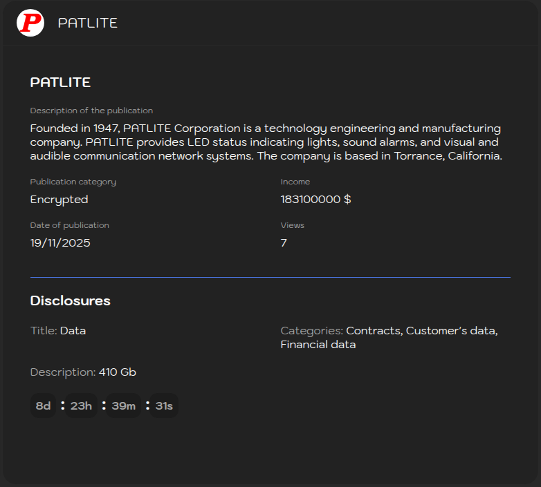 PATLITE Corporation成为Sinobi勒索软件的受害者李白你好-实战攻防李白你好