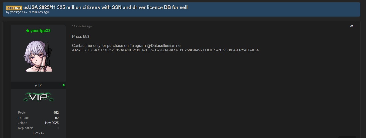 涉嫌出售3.25亿公民SSN和驾照数据库李白你好-实战攻防李白你好