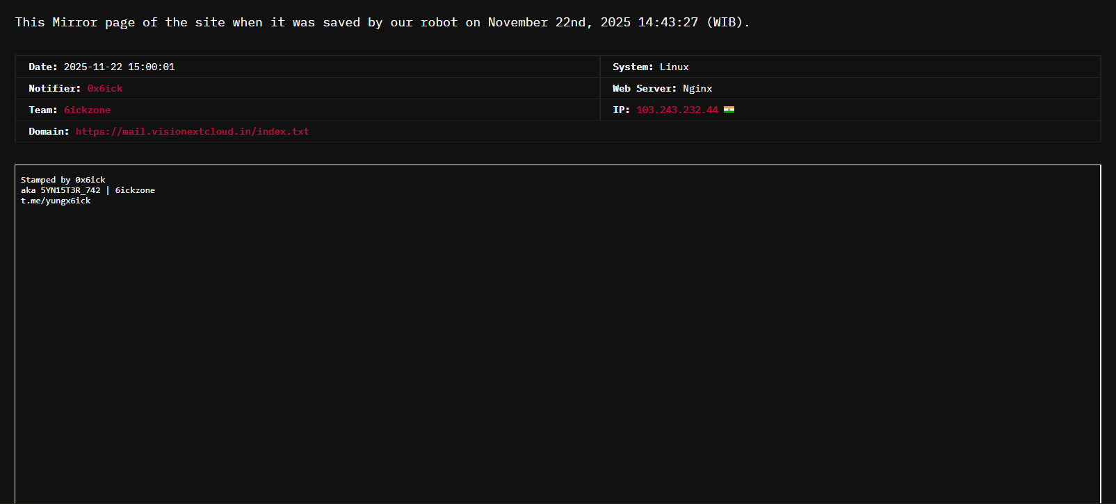 6ickzone针对visionextcloud.in的网站李白你好-实战攻防李白你好