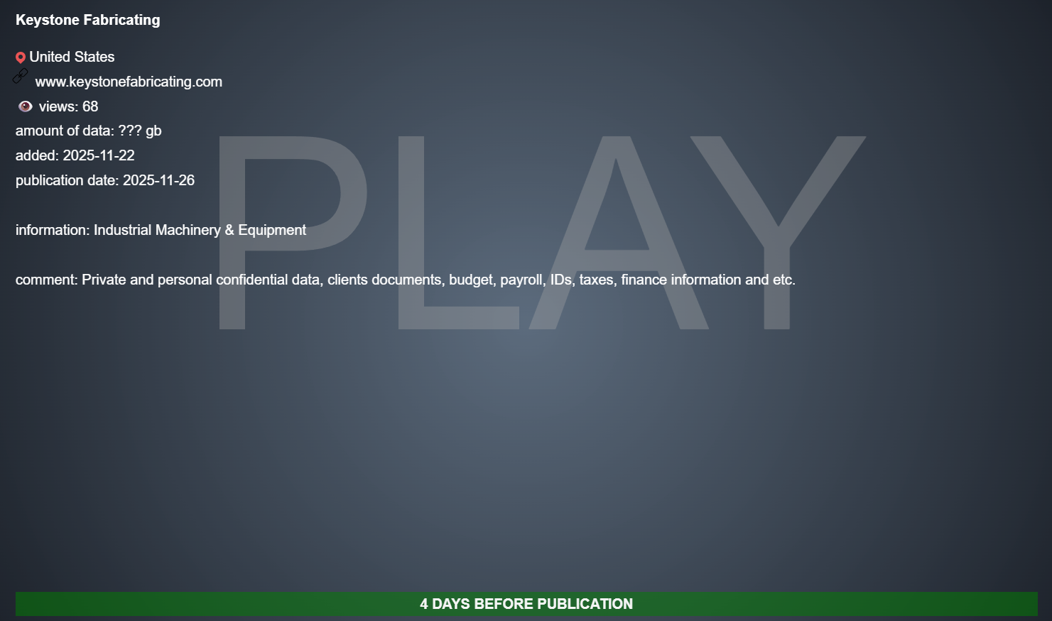 Keystone Fabricating Inc成为勒索软件的受害者李白你好-实战攻防李白你好