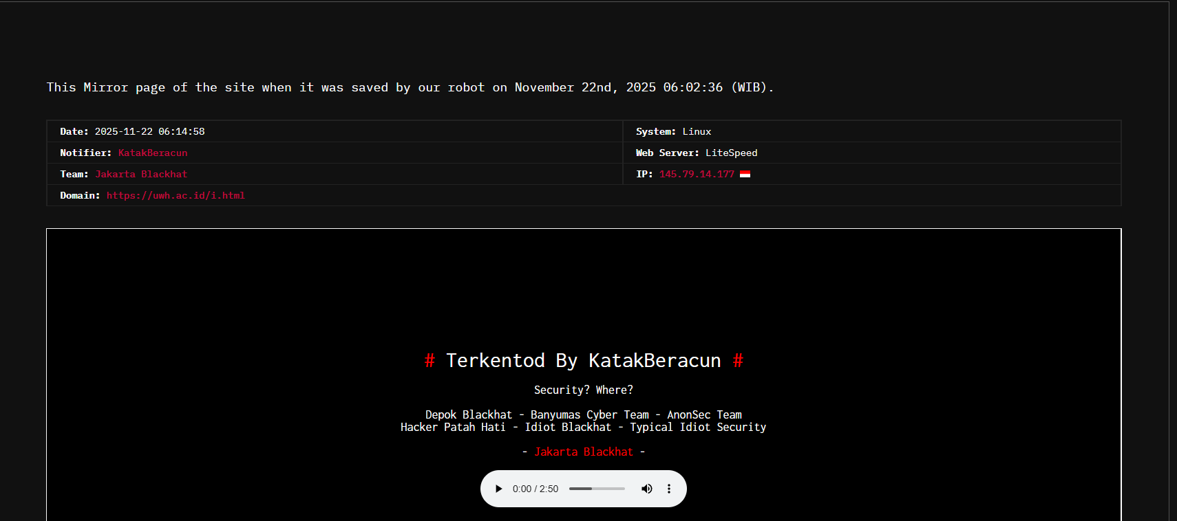 雅加达黑帽瞄准棉兰威拉胡萨达大学(UWH)网站李白你好-实战攻防李白你好