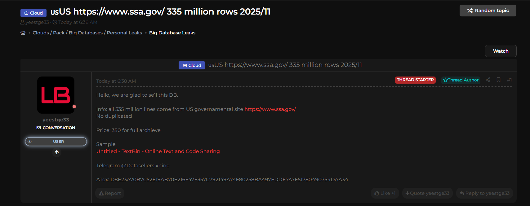 美国社会保障局涉嫌数据泄露李白你好-实战攻防李白你好