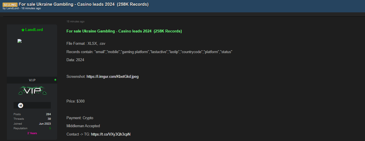 涉嫌出售来自乌克兰的赌博/赌场线索李白你好-实战攻防李白你好