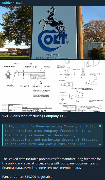 Colt's Manufacturing Company,LLC涉嫌数据泄露李白你好-实战攻防李白你好