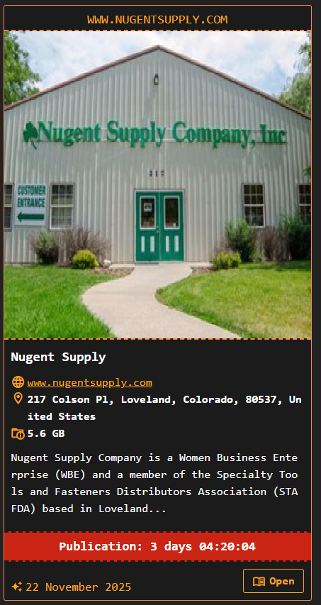 Nugent Supply Co.,Inc.成为DragonForce勒索软件的受害者李白你好-实战攻防李白你好