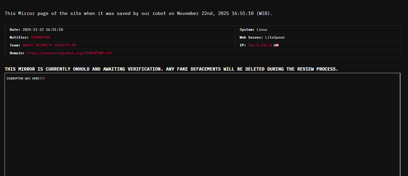 D1$RUPT0R针对One Youth Global网站李白你好-实战攻防李白你好